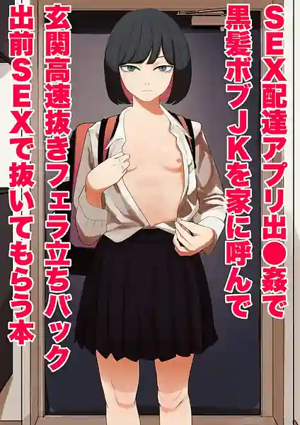 SEX Haitatsu Appli Dekan de Kurokami Bob JK o Ie ni Yonde Genkan Kosoku Nuki Fella Tachi Back Demae SEX de Nuite morau Hon